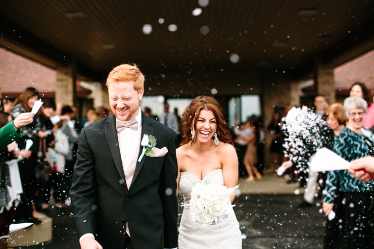 Bride and Groom Exiting to Confetti