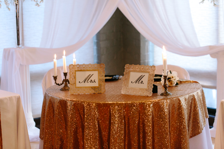 Mr. and Mrs. table decor at reception