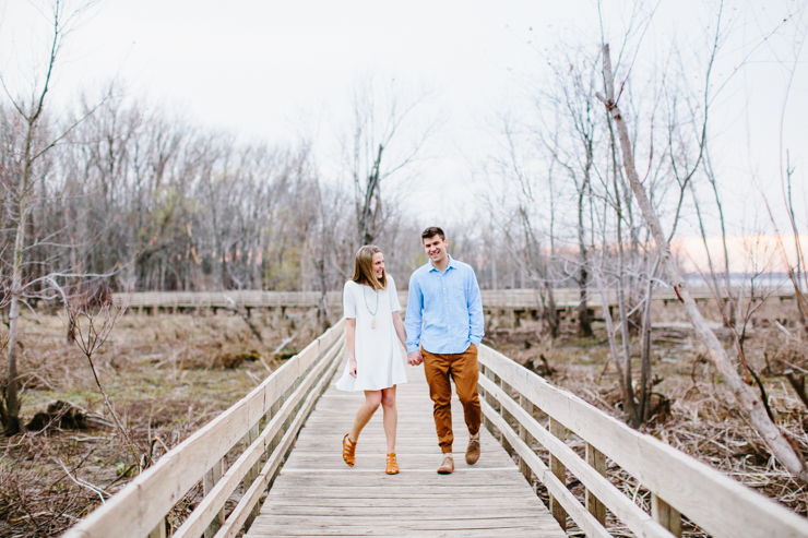 Engagement photography on the boardwalk in Peoira, Illinois