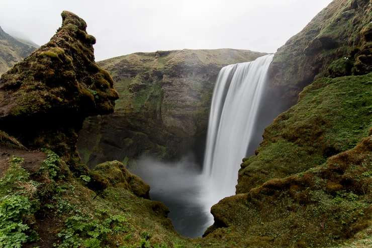 view from mid-way up at Skogafoss, Iceland