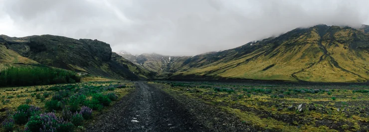 panorama of the view at Seljavallalaug