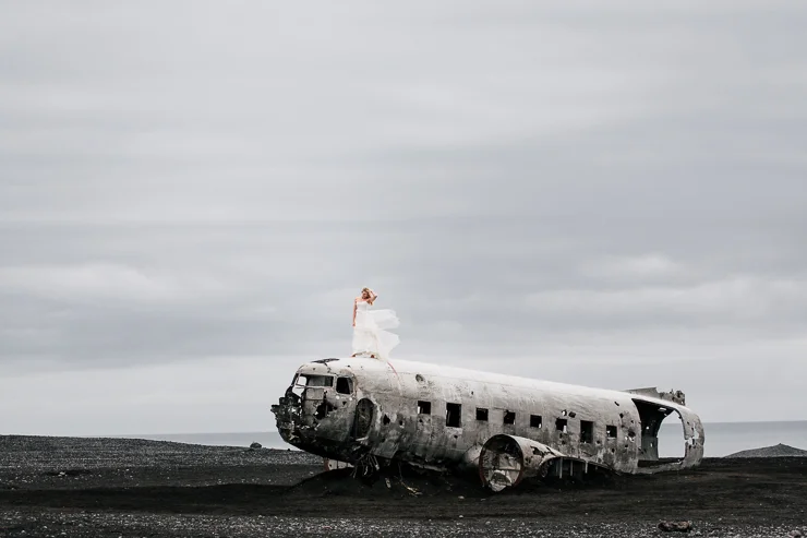 Bride at the US Navy DC3 Wreckage at Solheimasandur, Iceland