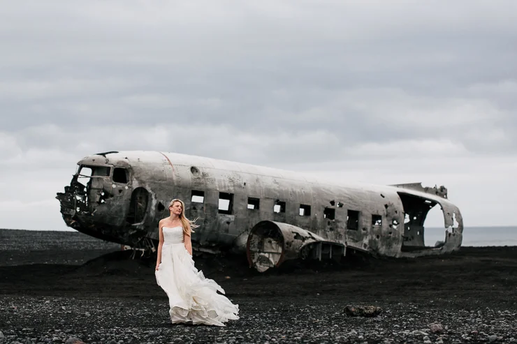 Bride at the US Navy DC3 Wreckage at Solheimasandur, Iceland