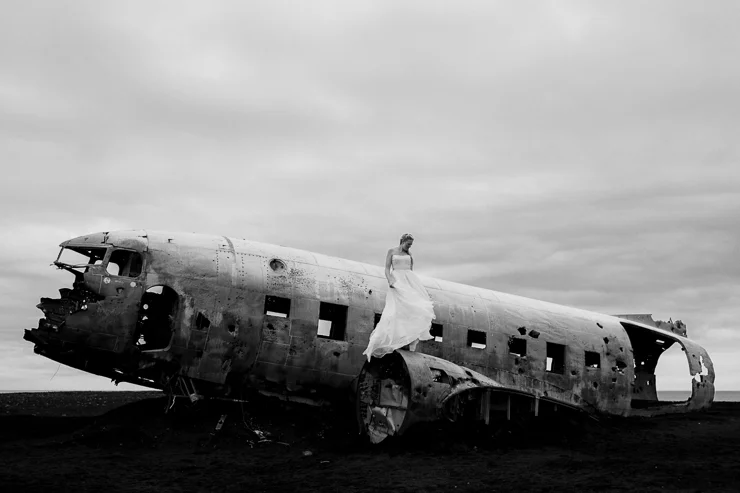 Bride at the US Navy DC3 Wreckage at Solheimasandur, Iceland