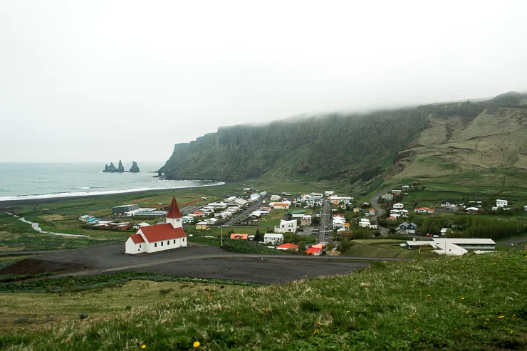View of the town of Vik, southern Iceland