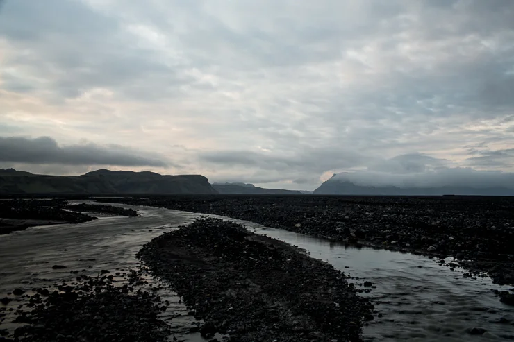 windy rivers through the black sand in southern Iceland