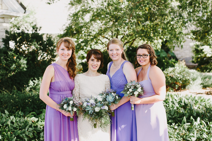 Bridal Party with Short Purple Garden Dresses