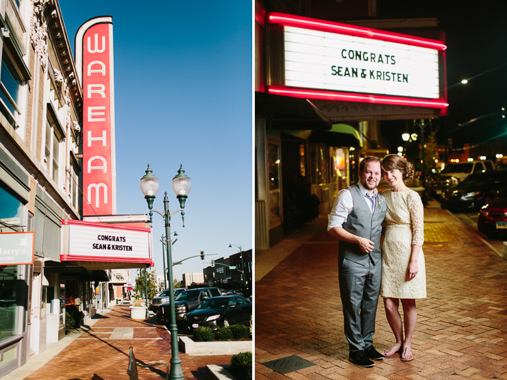 Bride and Groom outside of their wedding reception venue