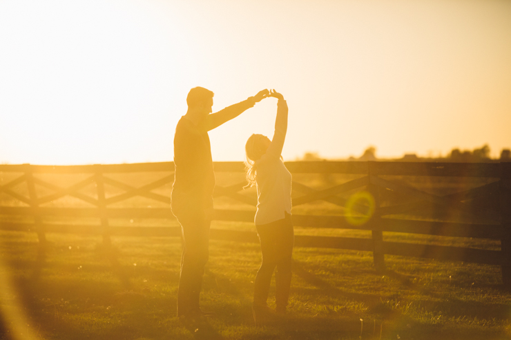 Nolan and Alyssa's Rustic Countryside engagement session at sunset dancing