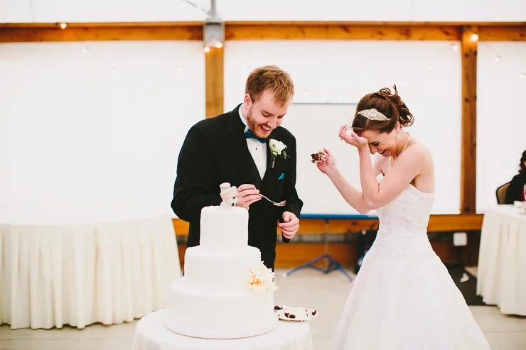 Bride and Groom cutting the cake a Kickapoo Creek Winery, Edwards, IL