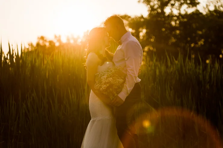 Bride and Groom portraits at sunset in the country