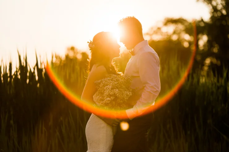 Bride and Groom portraits at sunset in the country