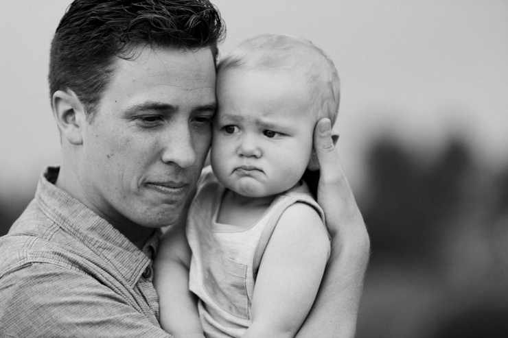 Dad and one year old son black and white photography