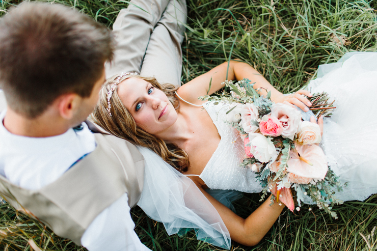 Bride and groom portraits with stunning BHLDN Wedding Gown and Florals by Splendor Of Eden