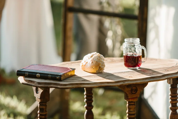 Outdoor Ceremony Communion with bread and wine