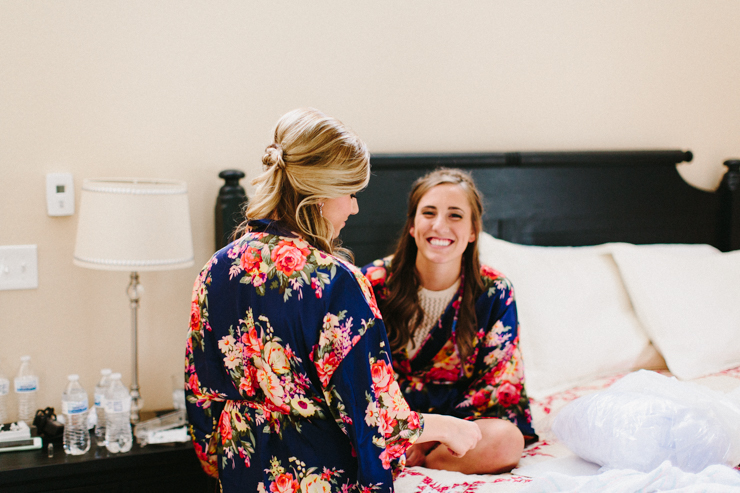 Bridesmaids in floral robes getting ready for Estes Park wedding