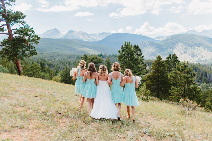 Bridesmaids in the mountains at YMCA of the Rockies, Overlook Chapel