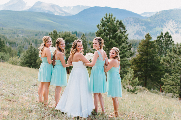 Bridesmaids in the mountains at YMCA of the Rockies, Overlook Chapel