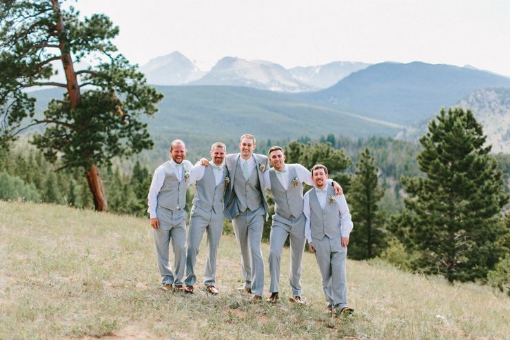 Groom and Groomsmen in the mountains at YMCA of the Rockies, Overlook Chapel