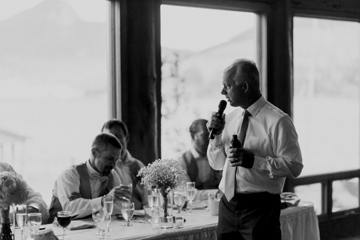 Father of the bride's wedding toast at wedding reception at Estes Park Resort, Colorado