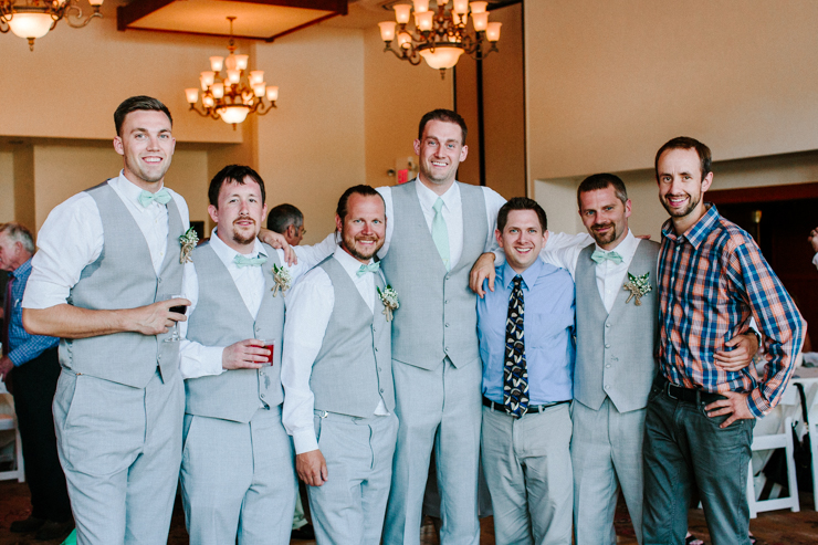 Groom with his friends at wedding reception at Estes Park Resort, Colorado