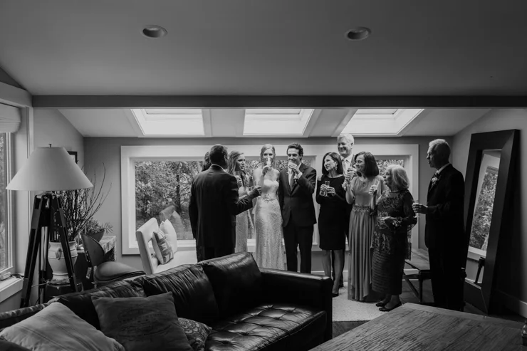 Bride and Groom family hanging out prior to wedding ceremony Pear Tree Estate Champaign, IL