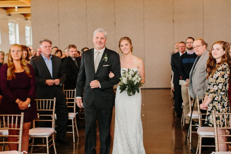 Father walking his daughter down the aisle at Pear Tree Estate Wedding Champaign, IL