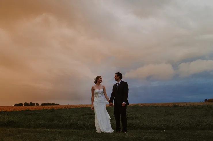 Rainy Outdoor Bride and groom portraits at Pear Tree Estate Champaign, IL