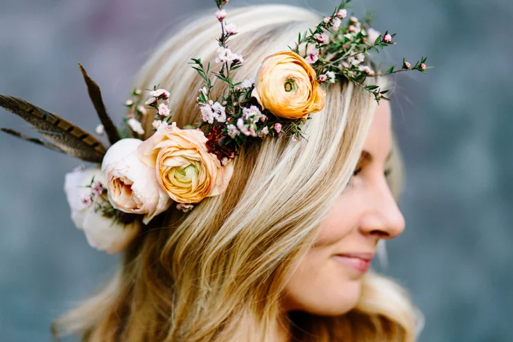 Girl Wearing Bohemian Free People Gown and Splendor of Eden Flower Crown
