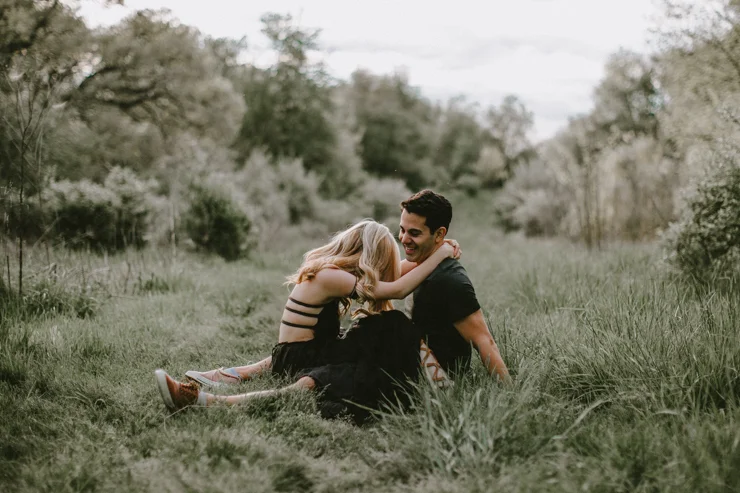 Moody portraits of a couple wearing boho clothing