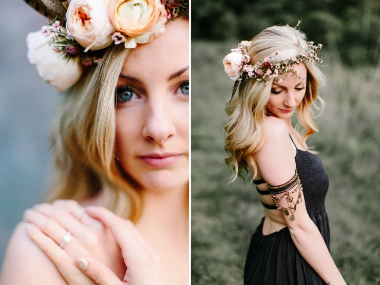 Girl Wearing Bohemian Free People Gown and Splendor of Eden Flower Crown