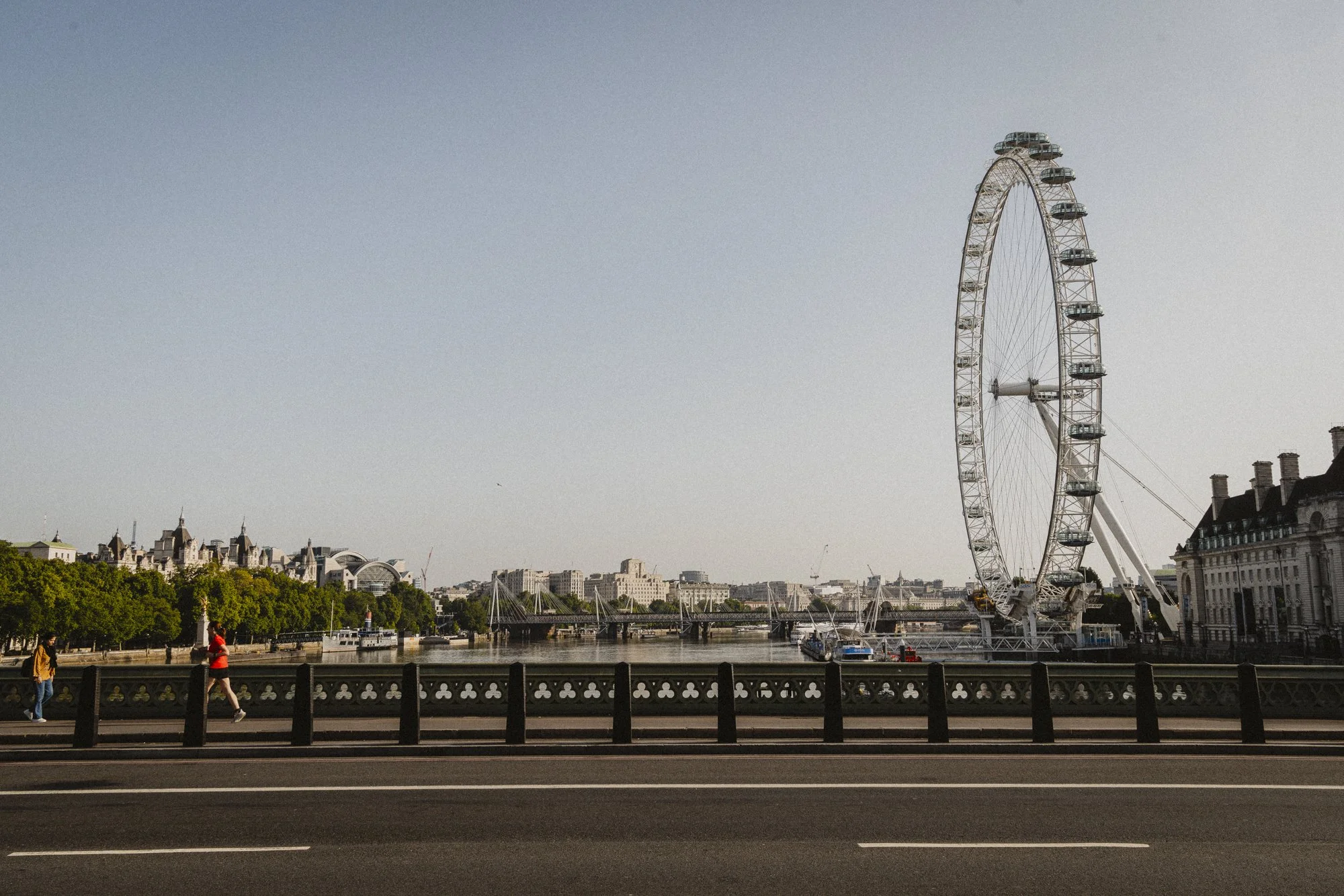 The London Eye viewed from the South Bank of the River Thames.