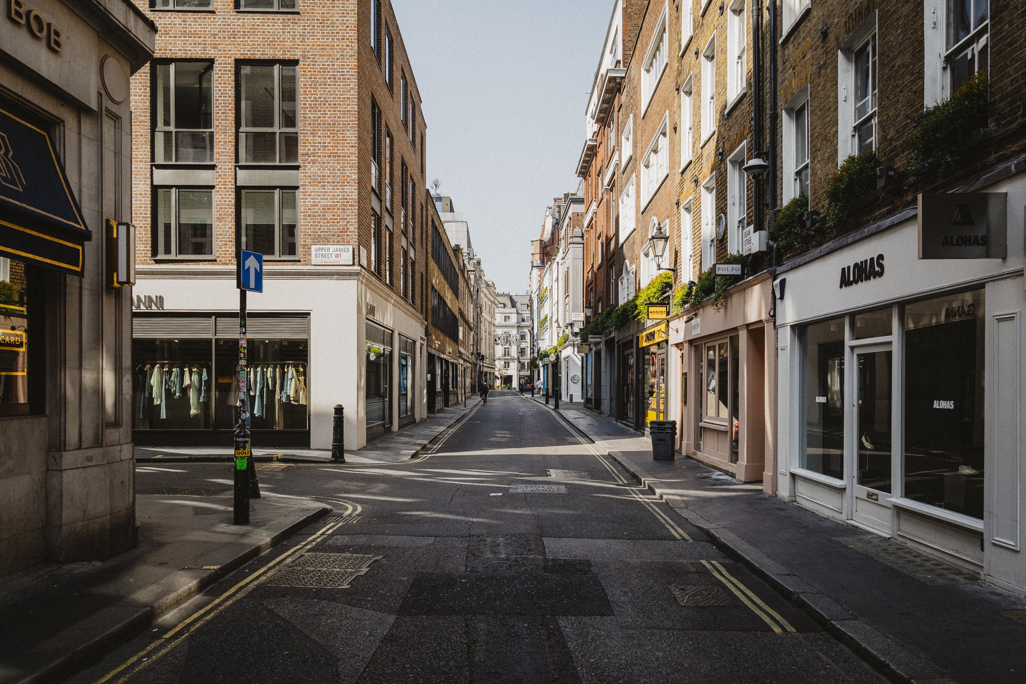 Quiet morning streets in Soho before the crowds arrive.