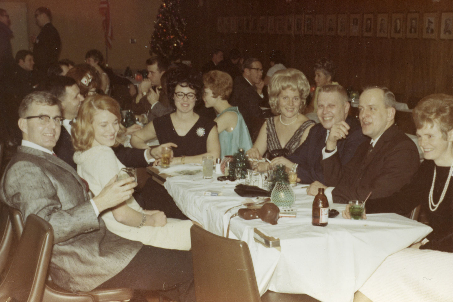Everett and Marie Harris, Nancy and Ken Jensen, and Russ and Betty Arnett. 1968 Alaska Bar Christmas party. <3