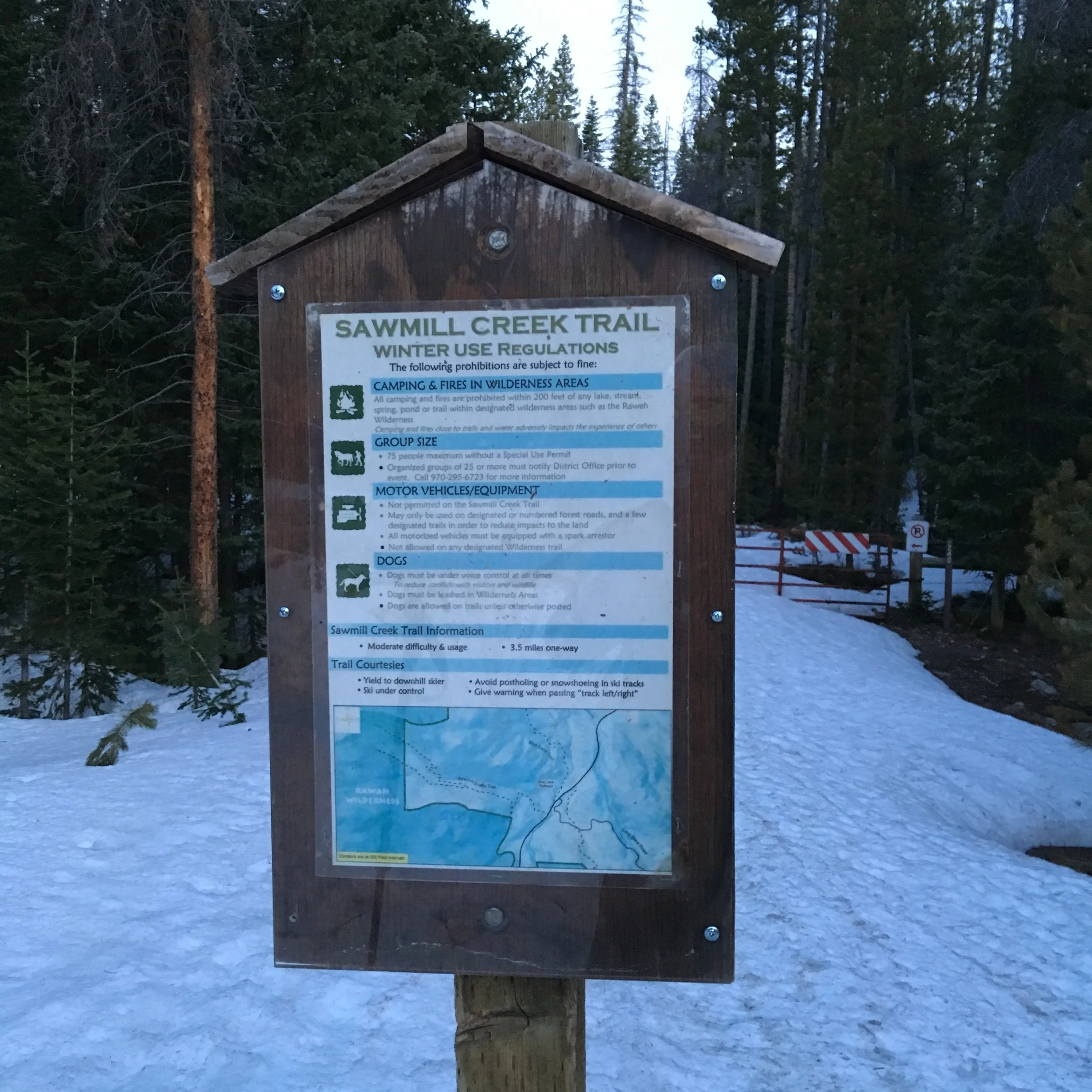 Sawmill Creek is skiable from the highway.
