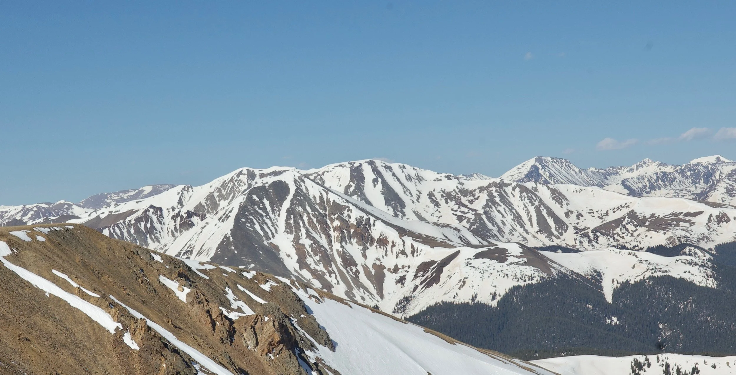 Looking west to Mount Guyot (foreground) and the east side of Baldy in Summit County.