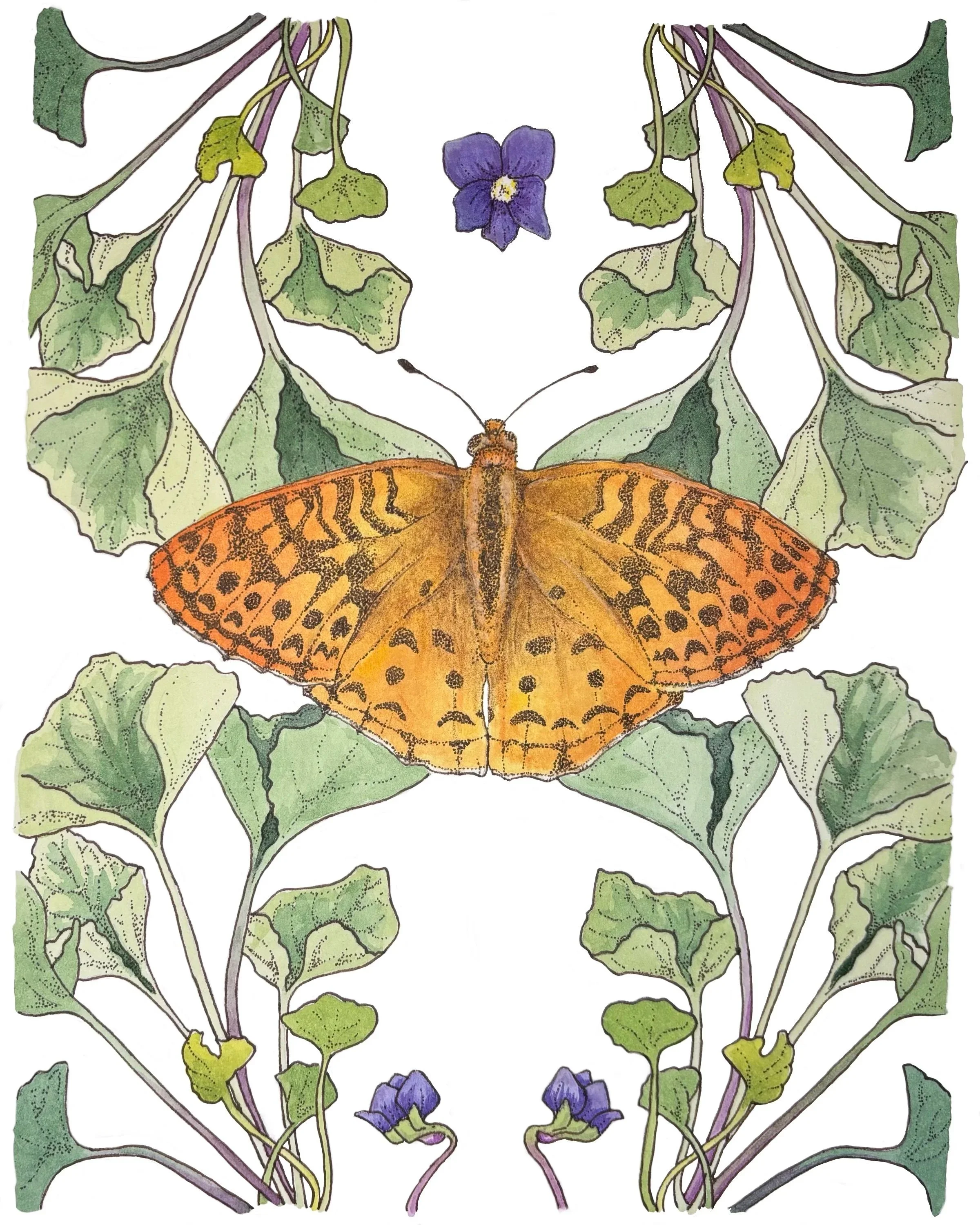 Great Spangled Fritillary & Common Blue Violet