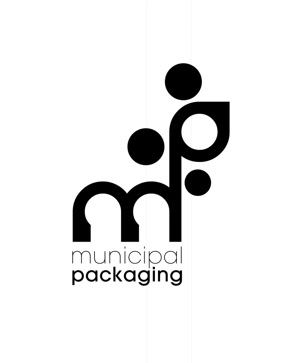  Municipal Packaging - a 'green' printing and packaging company. The 'P' forms a tree and also the reems of a printing press. 
