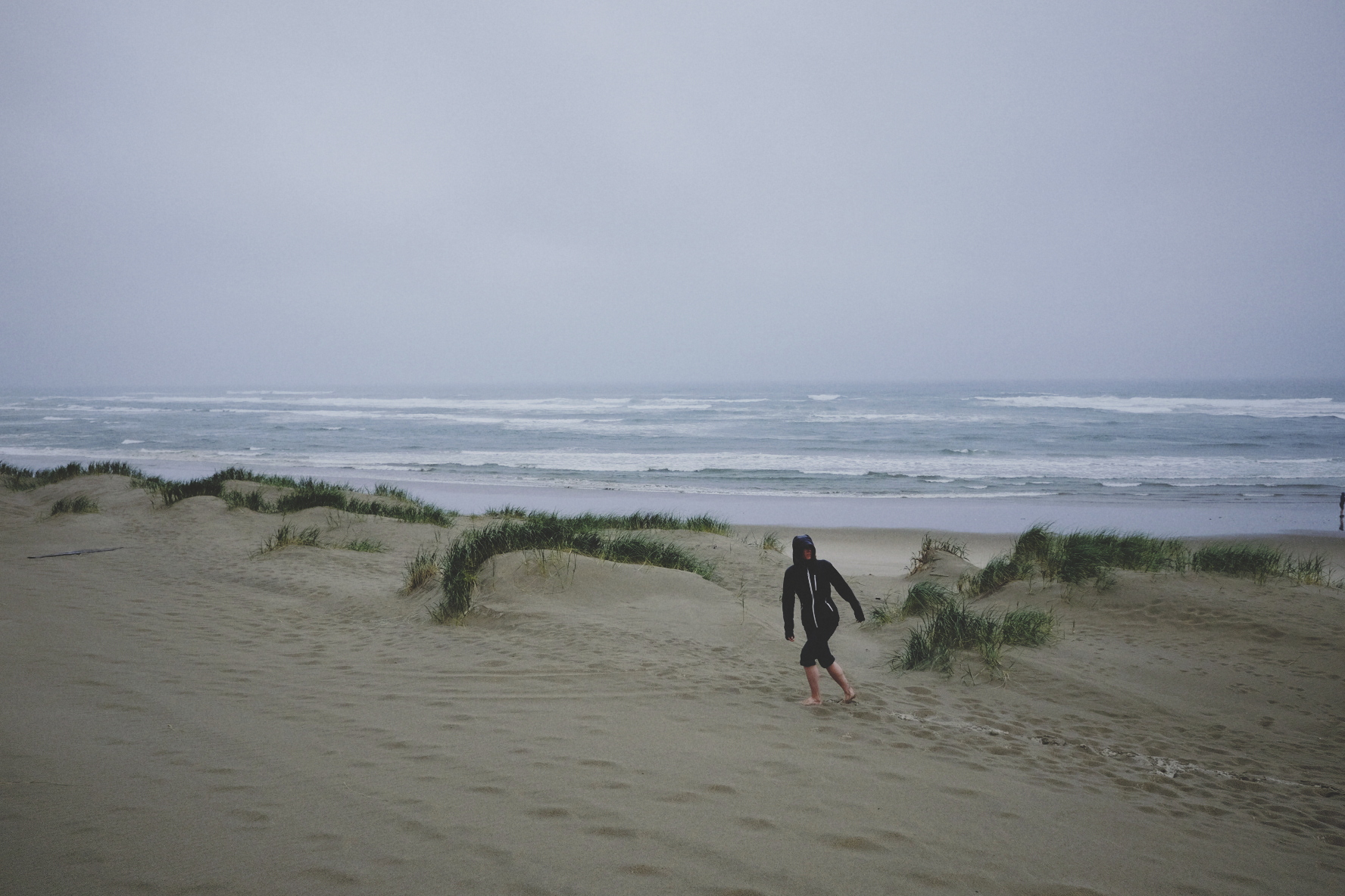 Jen braving the gale.