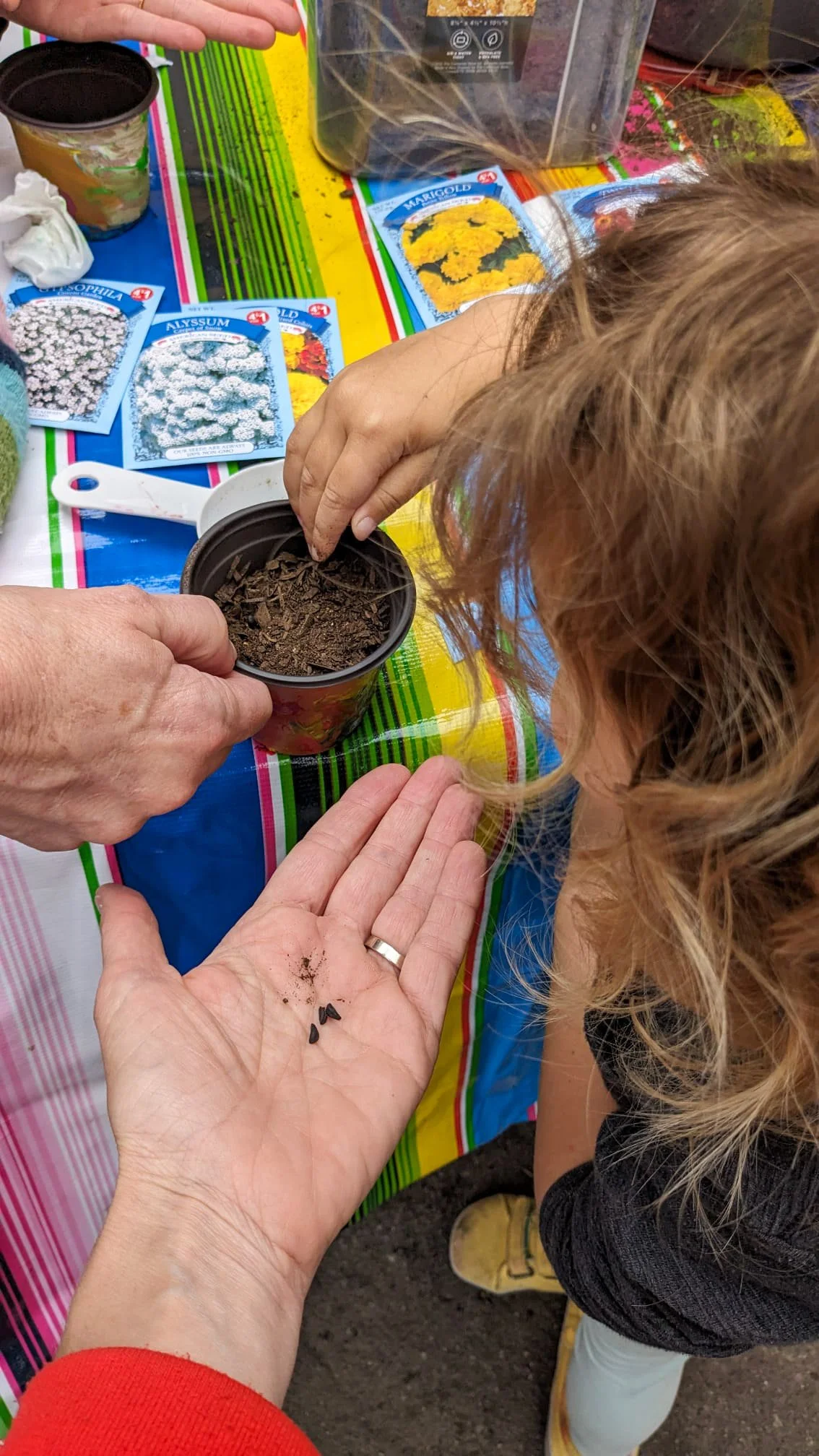 Kinderwerkstatt students planting seeds.