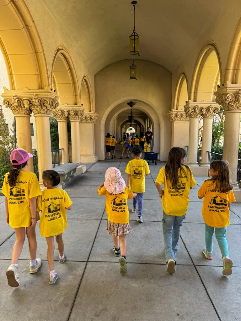 Summer camp participants walking through Balboa Park.