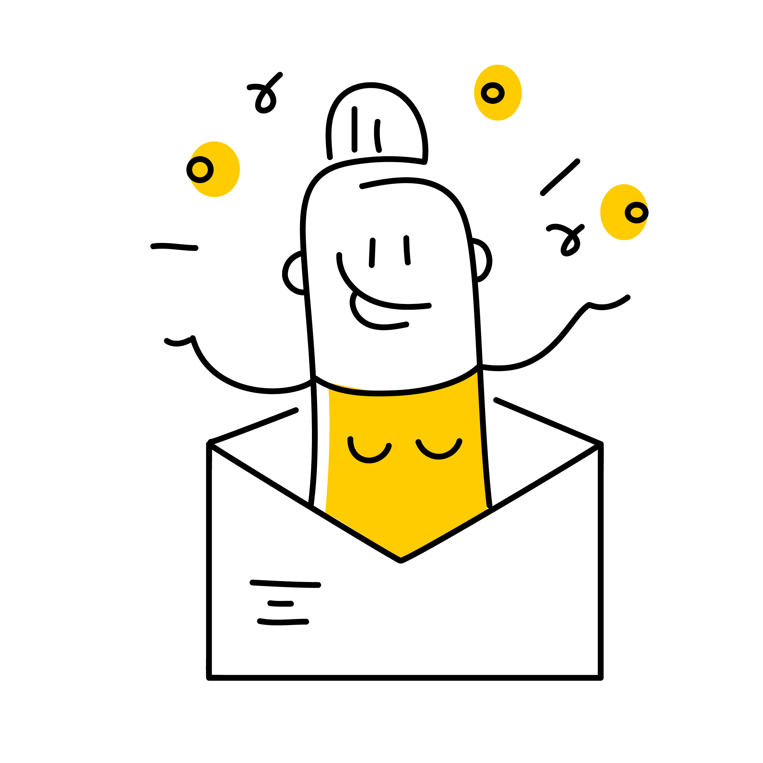 Illustration of a woman presenting out of an envelope