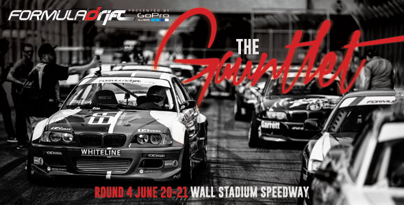 The track lives up to its moniker as the "Gauntlet" with a 16 degree banked oval along the straightaway and 30 degrees on the turns. The drivers will be challenged on this course and this track is the first on the schedule where drivers utilize the entire oval. This course is very tricky and many drivers have fallen victim to the degree of difficulty that the bank, straightaway, and inside turn creates. Each seat in the house has a great view of the action within the “bowl” and fans will not be disappointed. The final round on the East Coast at Wall Speedway will be one of the most exciting events of the season. The 2-day event weekend will be filled with the best drifting action in the nation with the top drivers putting it all on the line on the very tricky course. Wall Speedway is a very fan-friendly venue and fans will be treated to a great view of all the action. Click here for more information and to purchase tickets. 