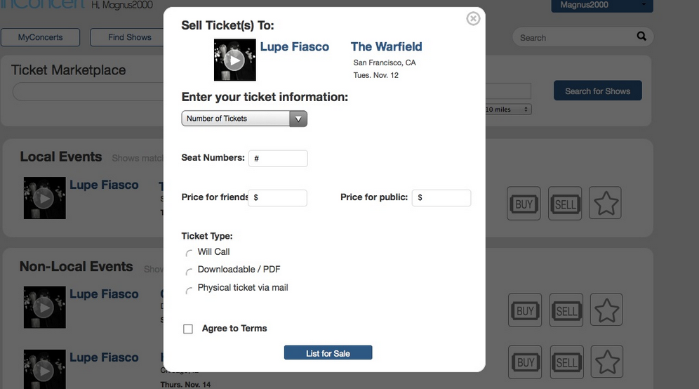 Ticket sales workflow page one