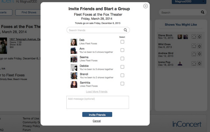 Invite friends workflow page one