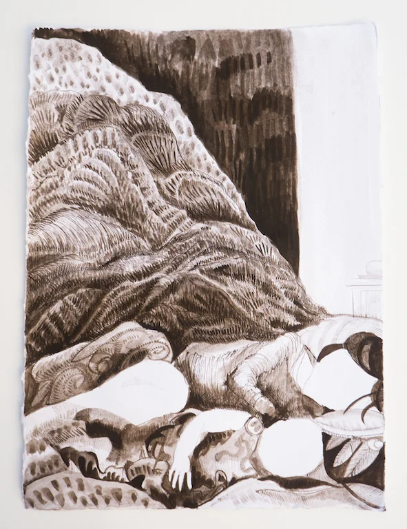 While They Sleep, Octopus Ink On Rag Paper,24x21, 2015