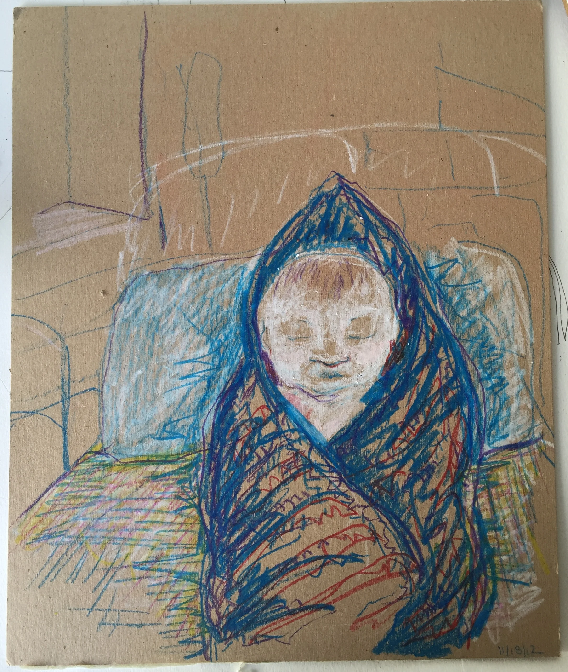 Baby John Doe 8/14/2012, 2012, 12"x16", Pastel and Crayon on Cardboard