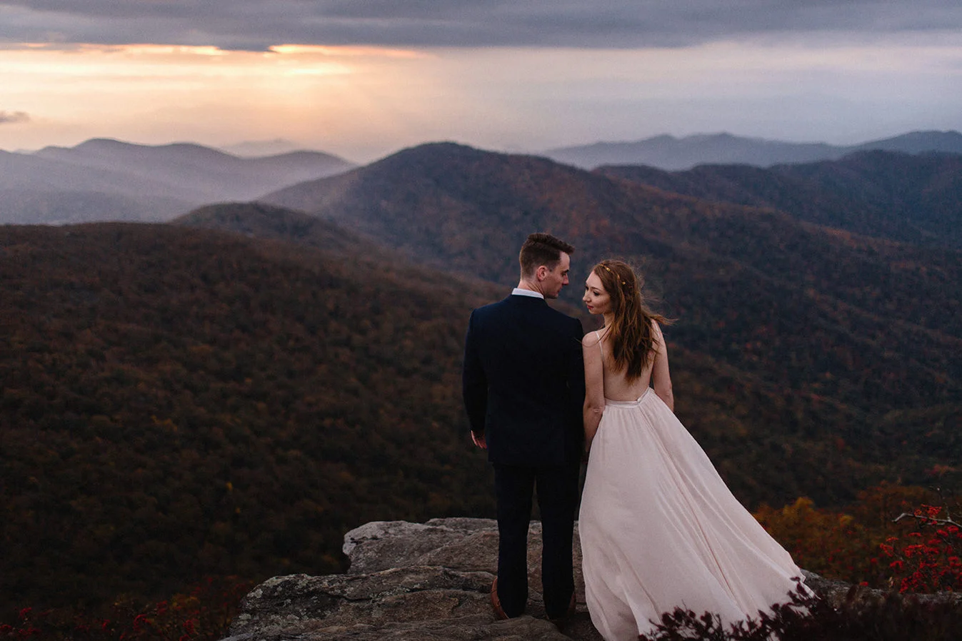Couple eloping at Craggy Gardens off of the Blue Ridge Parkway, Asheville, NC.