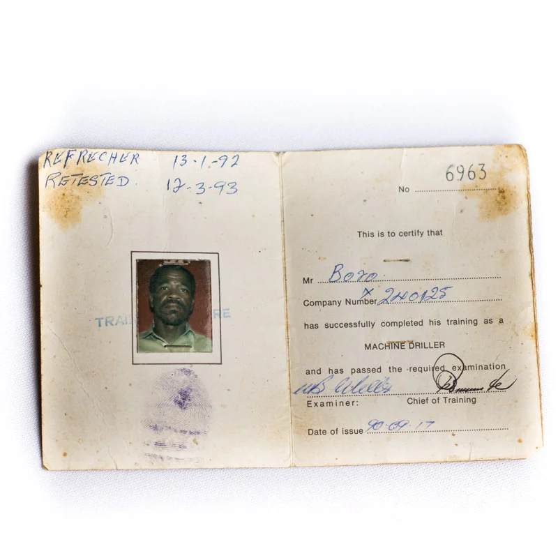 Work book from Rand Mines belonging to Mr Bozo.