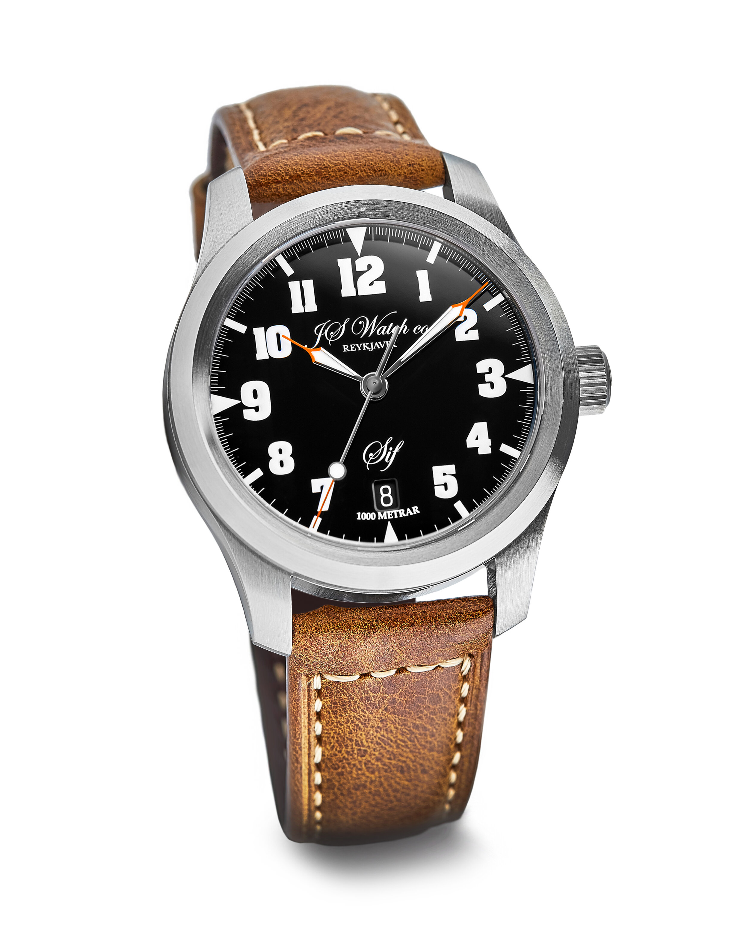 Sif NART Black dial Orange hands, Icelandic Watches, JS Watch Company Reykjavik